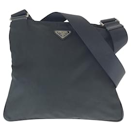 Borsa a Spalla Prada in Nylon e Pelle con Logo Triangolo Tessuto