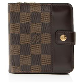 Portafoglio compatto con zip Damier Ébène vintage Louis Vuitton