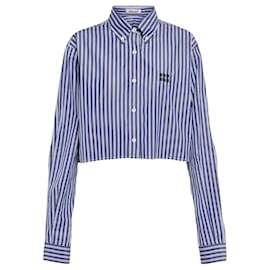 Miu Miu Gestreiftes Cropped Baumwollhemd Blau
