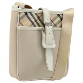 Burberry Borsa a Spalla Nova Check in Nylon Beige Argento Auth bs34138