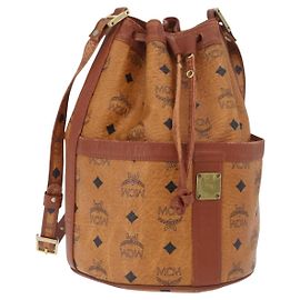 Borsa a Spalla MCM Vicetos Logogram in Pelle PVC Marrone Oro Auth BA11651
