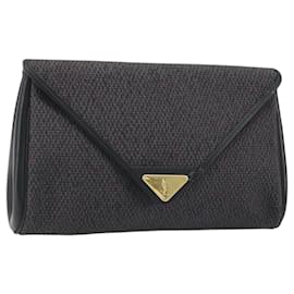 SAINT LAURENT Pochette in Pelle Tela Nera Oro Auth am11073A