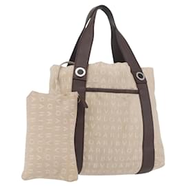 Bulgari Borsa Tote BVLGARI in tela beige argento Auth BA11649