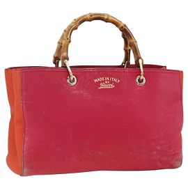 Borsa a mano in pelle Gucci Bamboo rosa oro 323660 Auth gh1935