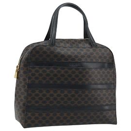 Céline Bolsa de mão em lona Macadam CELINE em couro PVC preto e dourado Auth gh2022