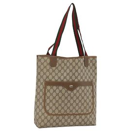 Borsa tote GUCCI GG Supreme Web Sherry Line PVC Beige Rosso 39 02 0031 Auth BA11570