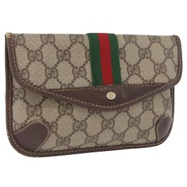 Pochette Sherry Line GG Supreme Web GUCCI PVC Beige Rosso 014 89 5205 Auth BAZ563