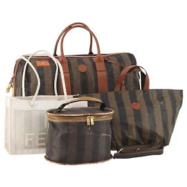 Sac FENDI en toile Pecan, toile enduite, 4 pièces, noir, marron, blanc, authentique, bs33838