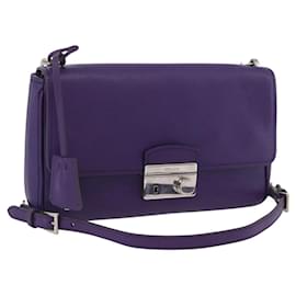 Bolsa de Ombro PRADA em Couro Safiano Roxo Prata Auth ka3343A - Prada