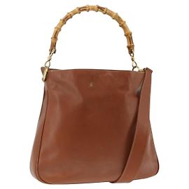 Borsa a mano in pelle GUCCI Bamboo 2way Marrone Oro 001 2113 1638 Auth BSZ494