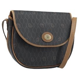 Borsa a spalla in tela a nido d'ape Christian Dior PVC nera e oro Auth ARZ506