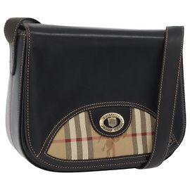 Borsa a Spalla Burberrys Nova Check in Pelle PVC Nera e Oro Auth AMZ334
