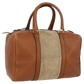 Borsa a mano Christian Dior in pelle scamosciata marrone e oro Auth BSZ024