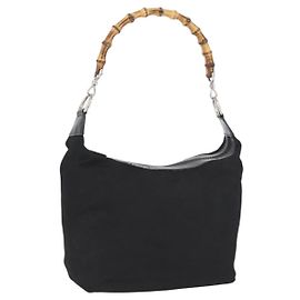 Borsa a Spalla Gucci Bamboo Nylon Nero Argento 000 0531 Auth ka3282