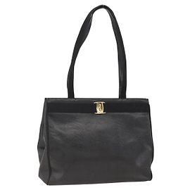 Vala Tote Bag aus Leder in Schwarz und Gold Salvatore Ferragamo Auth gh1943