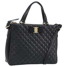Vala Handtasche aus Leder 2 in 1 Schwarz Gold von Salvatore Ferragamo Auth gh1879
