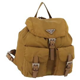 PRADA Backpack Nylon Beige Silver Auth 173115