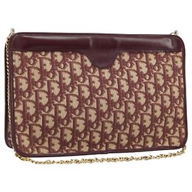 Borsa a spalla in tela Trotter Christian Dior rossa e oro Auth LNZ657