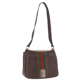 Borsa a spalla in pelle marrone dorato della linea Sherry di GUCCI Auth ep13922