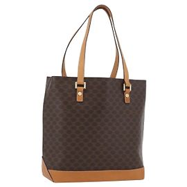 Céline Borsa a mano in tela Macadam CELINE in pelle PVC marrone oro Auth ka3354