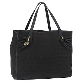 FENDI Zucchino Canvas Tote Bag Schwarz Gold Auth ka3387