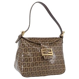 Bolsa de Ombro Mamma Baguette em Lona Zucchino FENDI Bege Dourado Auth ka3373V