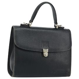 Borsa a mano Burberrys in pelle nera argento Auth ep13978