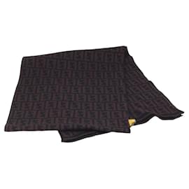 FENDI Zucca Canvas Scarf Wool Black Brown Auth am10995 - Fendi