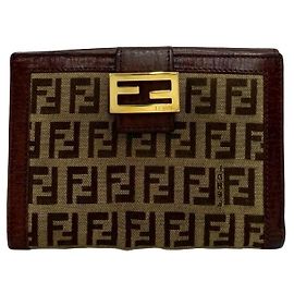 Fendi Bi-Fold Geldbörse aus braunem Canvas und Leder
