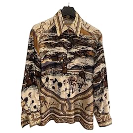 Camisa Hermès Bajo los Cedros de seda marrón