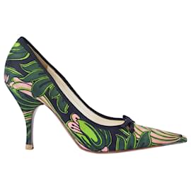Zapatos de tacón puntiagudo de lona multicolor de Prada