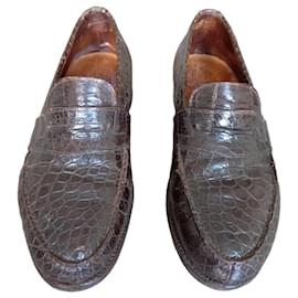 Mocassini J.M. Weston in pelle di coccodrillo marrone