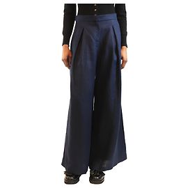 Autre Marque Marineblaue Leinen-Hose mit weitem Bein - Größe UK 8