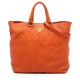 Borsa tote aperta convertibile in vitello daino arancione Prada