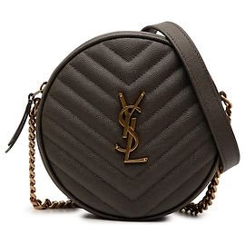 Borsa a tracolla rotonda in vinile Chevron Grain De Poudre grigia Saint Laurent