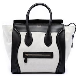 Celine Mini Tote in Tela e Pelle Bicolore Marrone - Céline