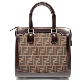 Bolsa de mão em lona Zucca Fendi na cor marrom
