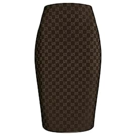 Falda Midi Lápiz Gucci Gg Marrón Viscosa