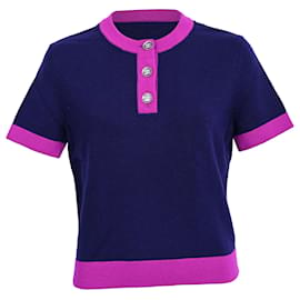Chanel bicolor Kurzarm-Cardigan aus marineblauer Kaschmir