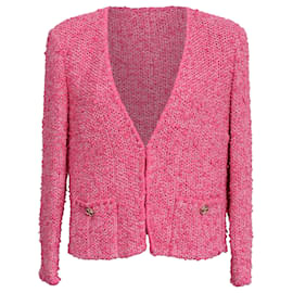 Chanel 2021 Tweed-Muster-Jacke aus rosa Baumwolle