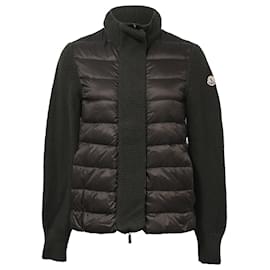 Chaqueta de plumas de nylon y lana verde Moncler con punto contrastante y acolchado