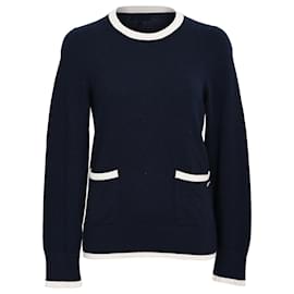 Maglione in cashmere blu navy con bottoni decorativi Chanel CC