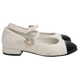 Ballerine Mary Jane in Tweed CC di Chanel in Cotone Bianco