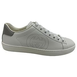 Sneakers Ace perforate in pelle di vitello bianca con G intrecciato Gucci