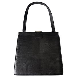 Autre Marque Borsa a mano vintage in pelle nera testurizzata