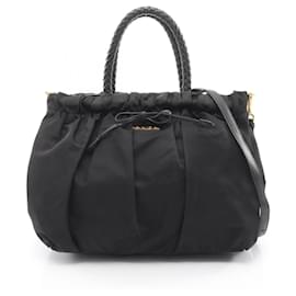 Prada Black Tessuto Bow Satchel Leather Pony-style calfskin Nylon