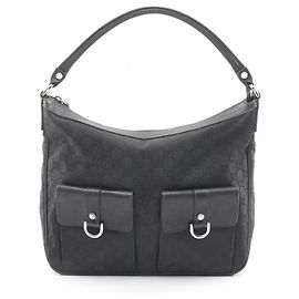 Borsa a Spalla Gucci GG in Nylon e Pelle Nera