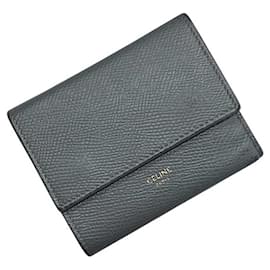 Billetera trifold de cuero gris Celine - Céline