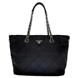 Prada Chain Tote Tasche Nylon Schwarz