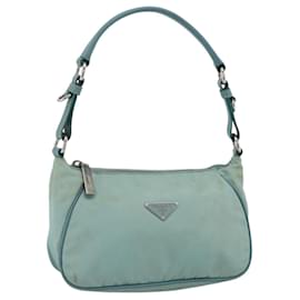 PRADA Borsa a Spalla Nylon Pelle Azzurro Chiaro Argento Auth BAZ537